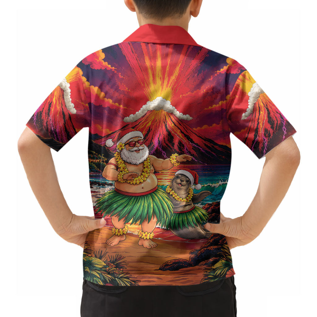 Hawaii Volcano Christmas Hawaiian Shirt Hula Santa And Monk Seal LT05 - Polynesian Pride