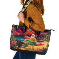 Hawaii Volcano Christmas Leather Tote Bag Hula Santa And Monk Seal LT05 Multicolor - Polynesian Pride