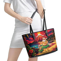 Hawaii Volcano Christmas Leather Tote Bag Hula Santa And Monk Seal LT05 - Polynesian Pride