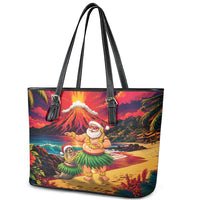 Hawaii Volcano Christmas Leather Tote Bag Hula Santa And Monk Seal LT05 - Polynesian Pride