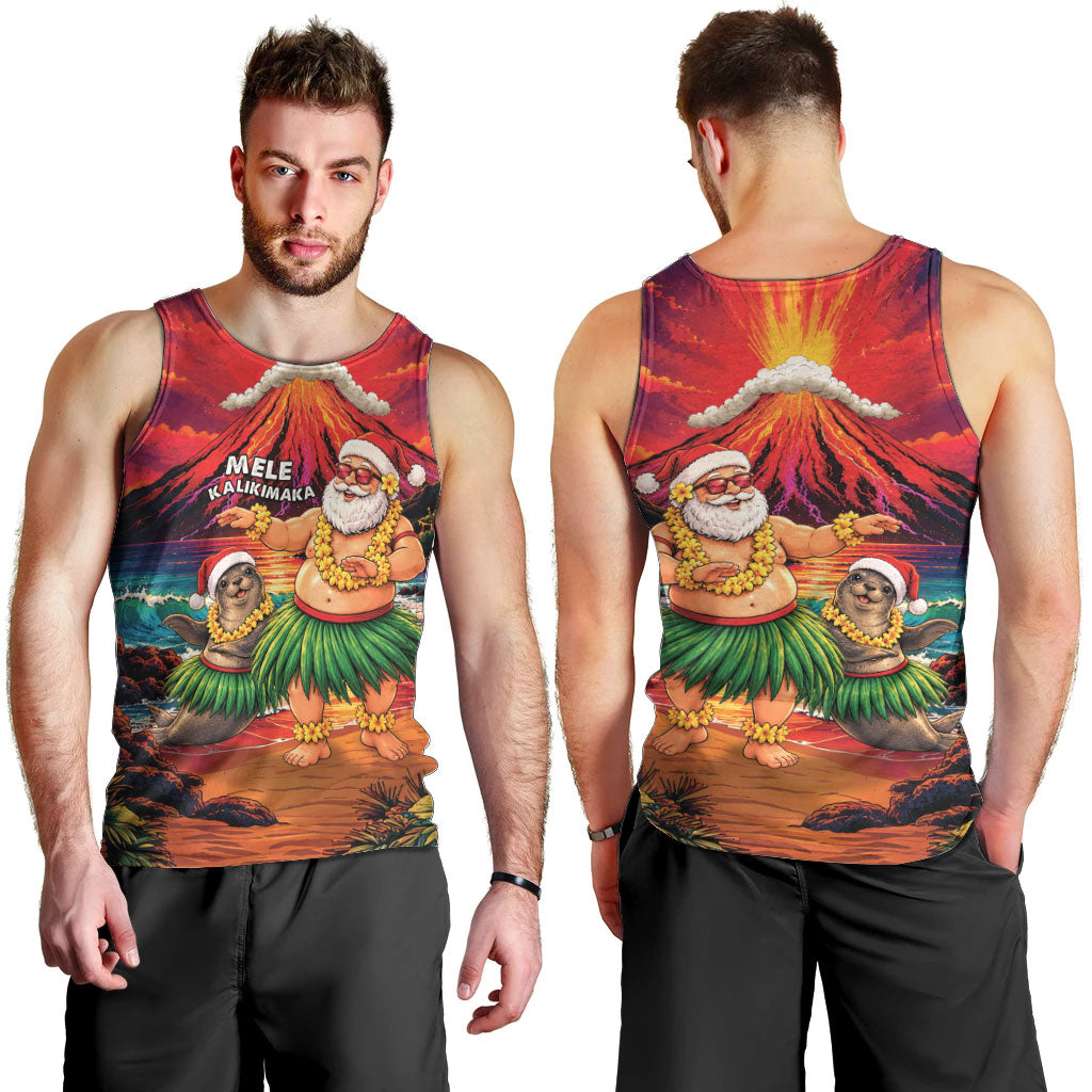 Hawaii Volcano Christmas Men Tank Top Hula Santa And Monk Seal LT05 - Polynesian Pride