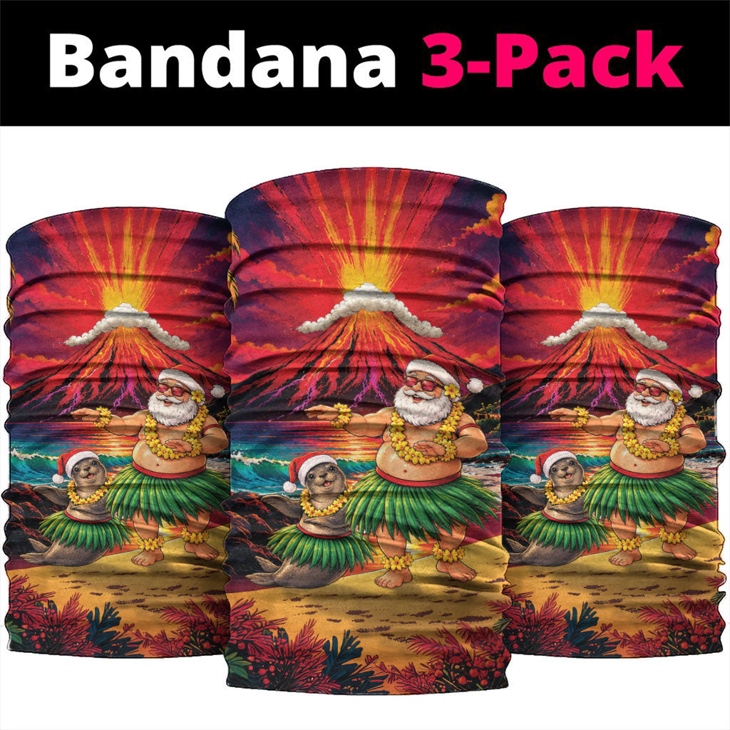 Hawaii Volcano Christmas Neck Gaiter Hula Santa And Monk Seal LT05 package One Size: 25*50cm Multicolor - Polynesian Pride