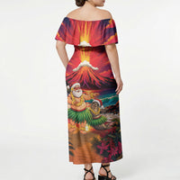 Hawaii Volcano Christmas Off Shoulder Maxi Dress Hula Santa And Monk Seal LT05 - Polynesian Pride