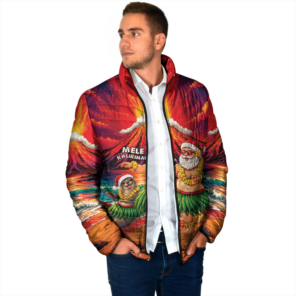 Hawaii Volcano Christmas Padded Jacket Hula Santa And Monk Seal LT05 - Polynesian Pride