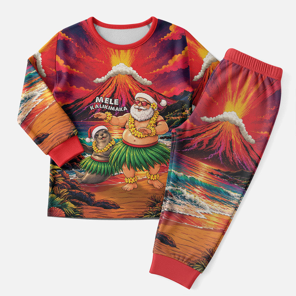 Hawaii Volcano Christmas Pajama Set Hula Santa And Monk Seal LT05 Men Multicolor - Polynesian Pride