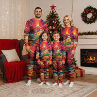 Hawaii Volcano Christmas Pajama Set Hula Santa And Monk Seal