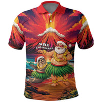 Hawaii Volcano Christmas Polo Shirt Hula Santa And Monk Seal LT05 Multicolor - Polynesian Pride