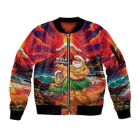 Hawaii Volcano Christmas Sleeve Zip Bomber Jacket Hula Santa And Monk Seal LT05 Unisex Multicolor - Polynesian Pride