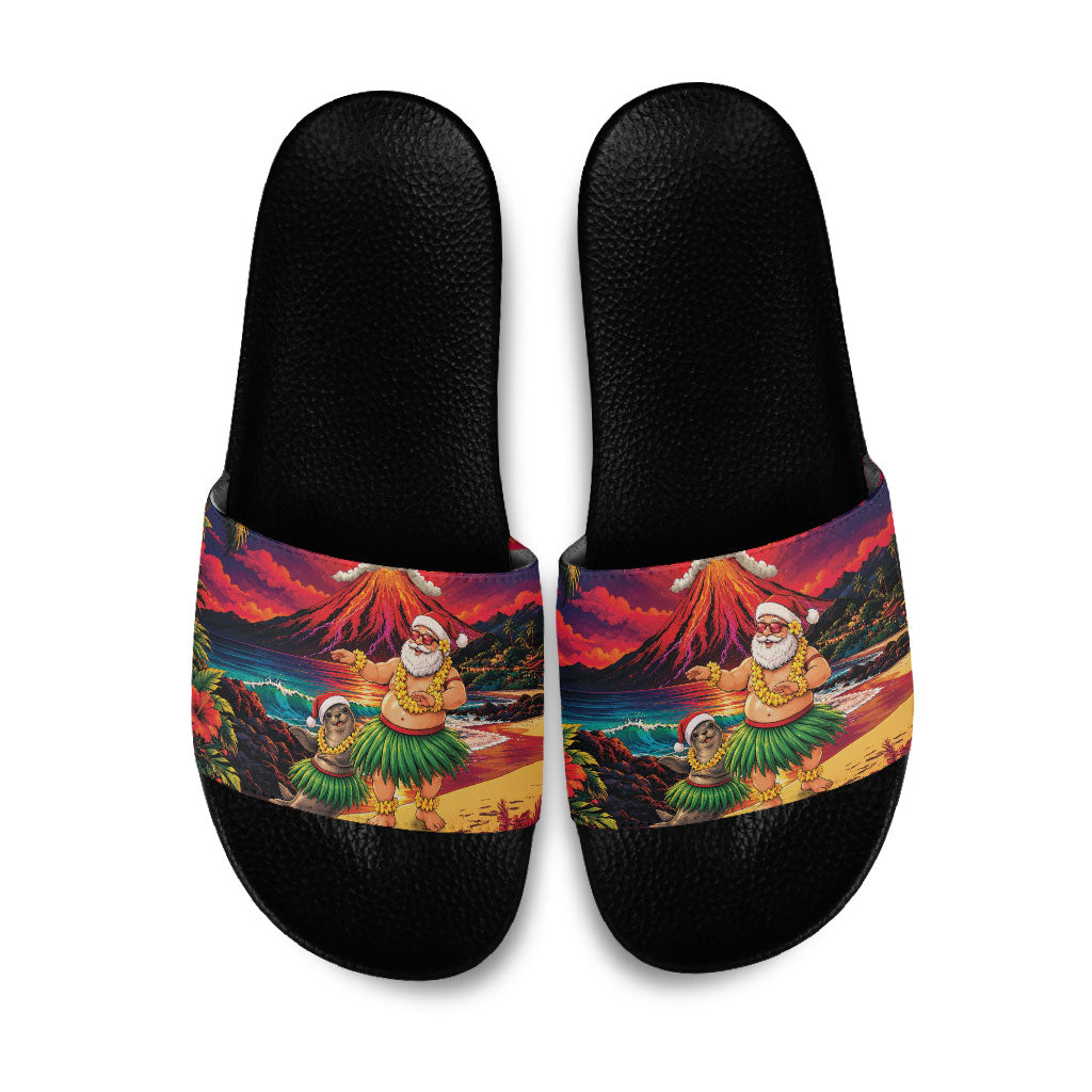Hawaii Volcano Christmas Slide Sandals Hula Santa And Monk Seal LT05 Multicolor - Polynesian Pride