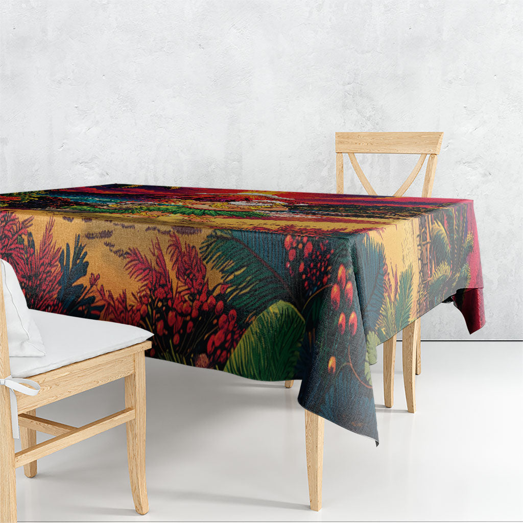 Hawaii Volcano Christmas Tablecloth Hula Santa And Monk Seal LT05 - Polynesian Pride