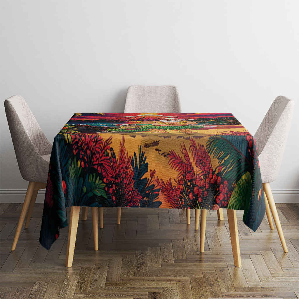 Hawaii Volcano Christmas Tablecloth Hula Santa And Monk Seal LT05 - Polynesian Pride