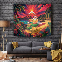 Hawaii Volcano Christmas Tapestry Hula Santa And Monk Seal LT05 Multicolor - Polynesian Pride