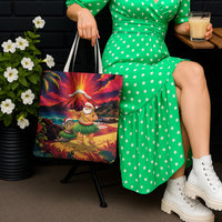 Hawaii Volcano Christmas Tote Bag Hula Santa And Monk Seal LT05 - Polynesian Pride