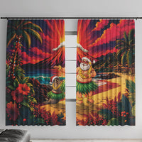 Hawaii Volcano Christmas Window Curtain Hula Santa And Monk Seal