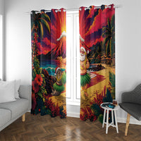 Hawaii Volcano Christmas Window Curtain Hula Santa And Monk Seal