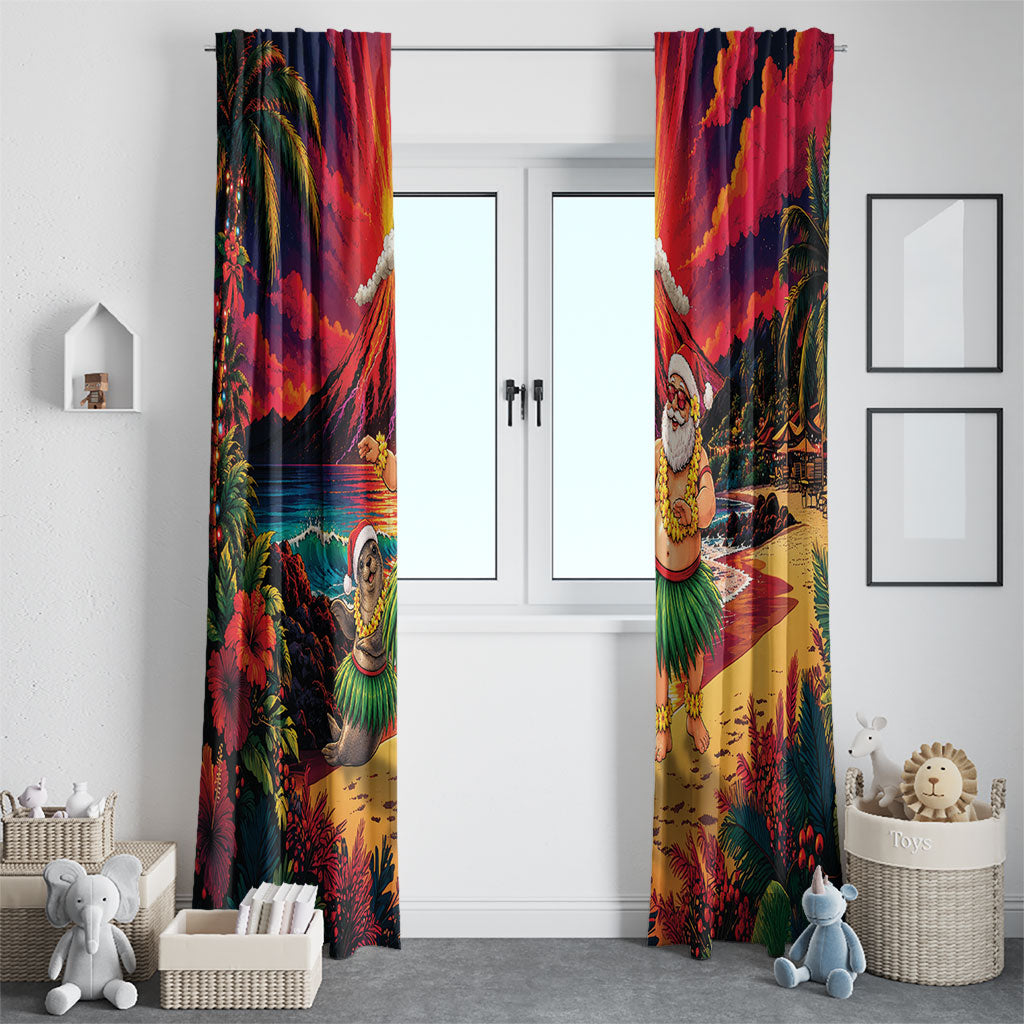 Hawaii Volcano Christmas Window Curtain Hula Santa And Monk Seal
