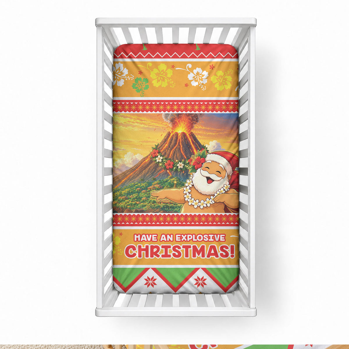 Hawaii Volcano Christmas Baby Bed Cover Have An Explosive Christmas LT05 28 × 52 in Red - Polynesian Pride
