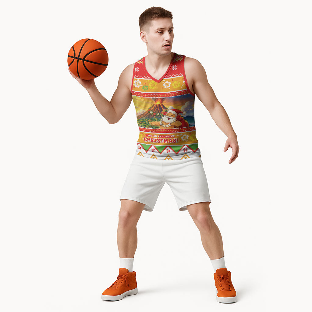 Hawaii Volcano Christmas Basketball Jersey Have An Explosive Christmas LT05 - Polynesian Pride