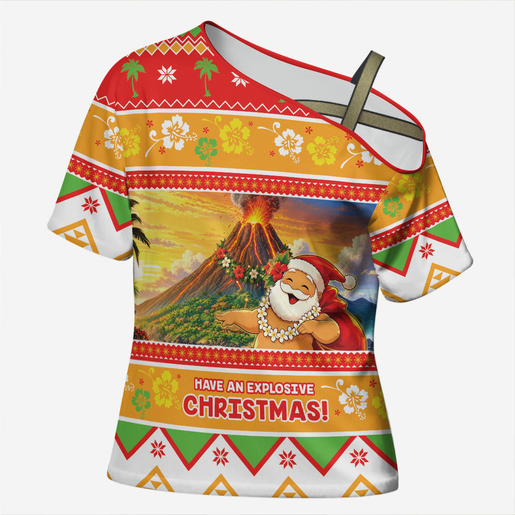 Hawaii Volcano Christmas Cross Shoulder Shirt Have An Explosive Christmas LT05 Female Red - Polynesian Pride