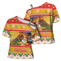 Hawaii Volcano Christmas Cross Shoulder Shirt Have An Explosive Christmas LT05 - Polynesian Pride