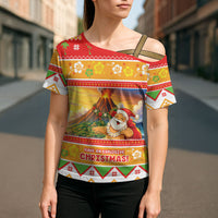 Hawaii Volcano Christmas Cross Shoulder Shirt Have An Explosive Christmas LT05 - Polynesian Pride