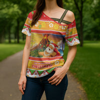 Hawaii Volcano Christmas Cross Shoulder Shirt Have An Explosive Christmas LT05 - Polynesian Pride