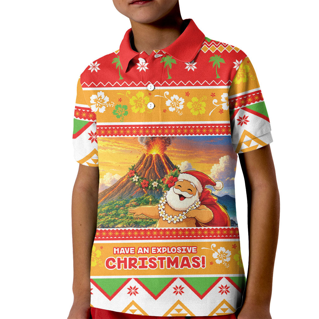 Hawaii Volcano Christmas Kid Polo Shirt Have An Explosive Christmas LT05 Kid Red - Polynesian Pride
