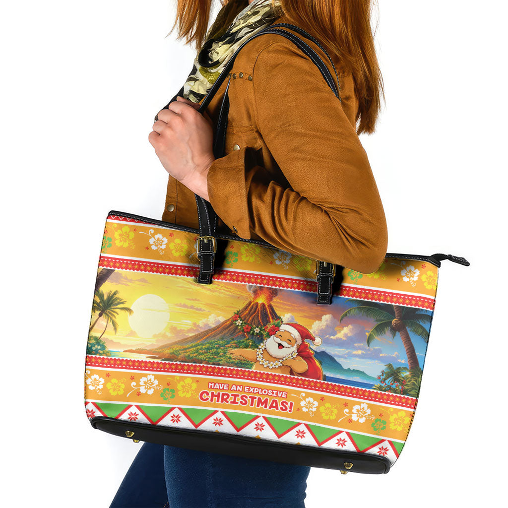 Hawaii Volcano Christmas Leather Tote Bag Have An Explosive Christmas LT05 Red - Polynesian Pride
