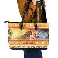 Hawaii Volcano Christmas Leather Tote Bag Have An Explosive Christmas LT05 - Polynesian Pride