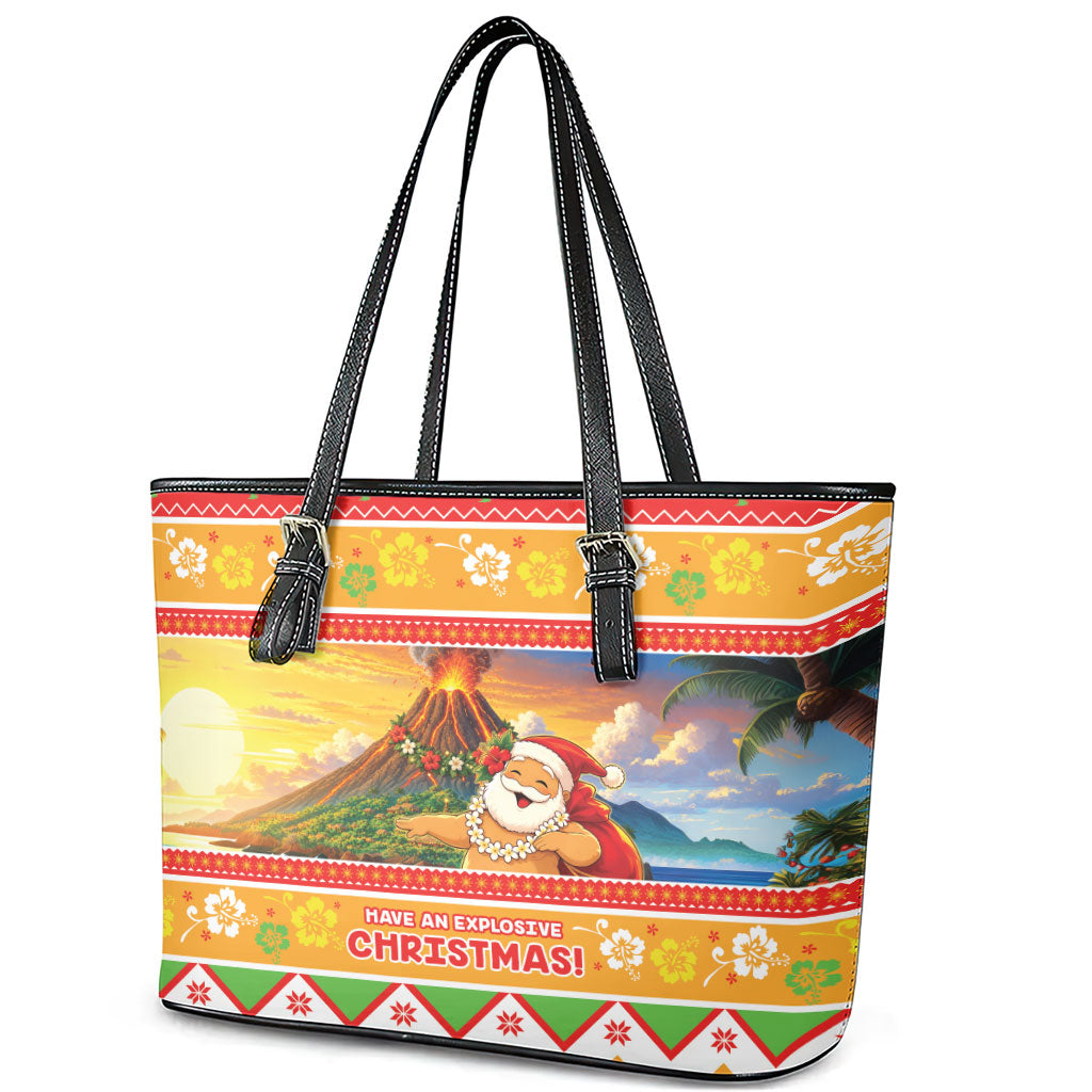 Hawaii Volcano Christmas Leather Tote Bag Have An Explosive Christmas LT05 - Polynesian Pride