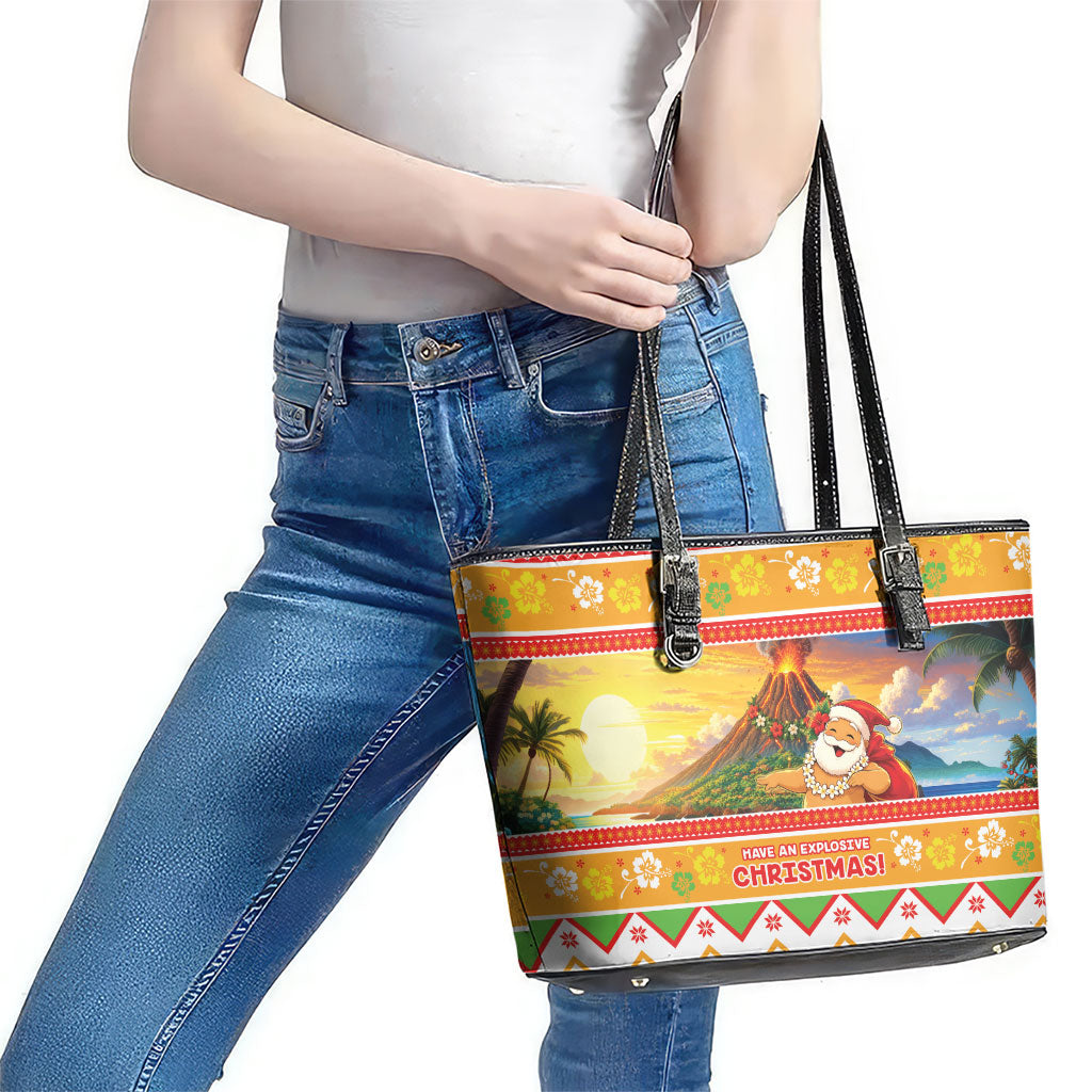 Hawaii Volcano Christmas Leather Tote Bag Have An Explosive Christmas LT05 - Polynesian Pride