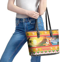 Hawaii Volcano Christmas Leather Tote Bag Have An Explosive Christmas LT05 - Polynesian Pride