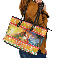 Hawaii Volcano Christmas Leather Tote Bag Have An Explosive Christmas LT05 - Polynesian Pride