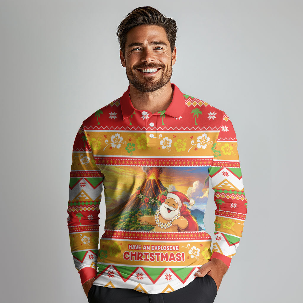 Hawaii Volcano Christmas Long Sleeve Polo Shirt Have An Explosive Christmas LT05 - Polynesian Pride