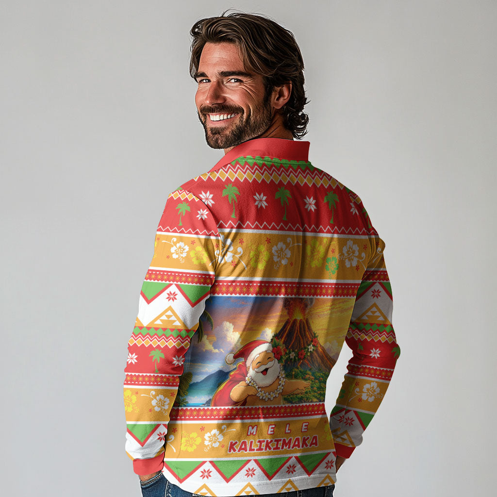 Hawaii Volcano Christmas Long Sleeve Polo Shirt Have An Explosive Christmas LT05 - Polynesian Pride
