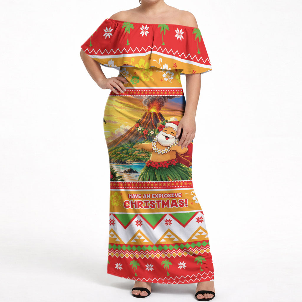 Hawaii Volcano Christmas Off Shoulder Maxi Dress Have An Explosive Christmas LT05 Women Red - Polynesian Pride