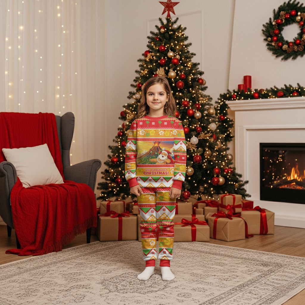 Hawaii Volcano Christmas Pajama Set Have An Explosive Christmas LT05 Kid Red - Polynesian Pride