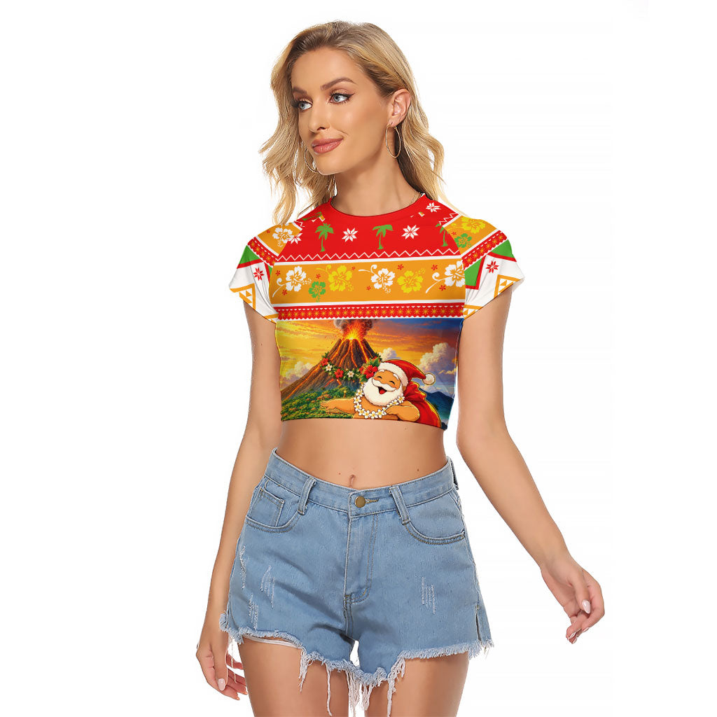 Hawaii Volcano Christmas Raglan Cropped T Shirt Have An Explosive Christmas LT05 Female Red - Polynesian Pride