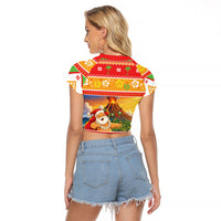 Hawaii Volcano Christmas Raglan Cropped T Shirt Have An Explosive Christmas LT05 - Polynesian Pride