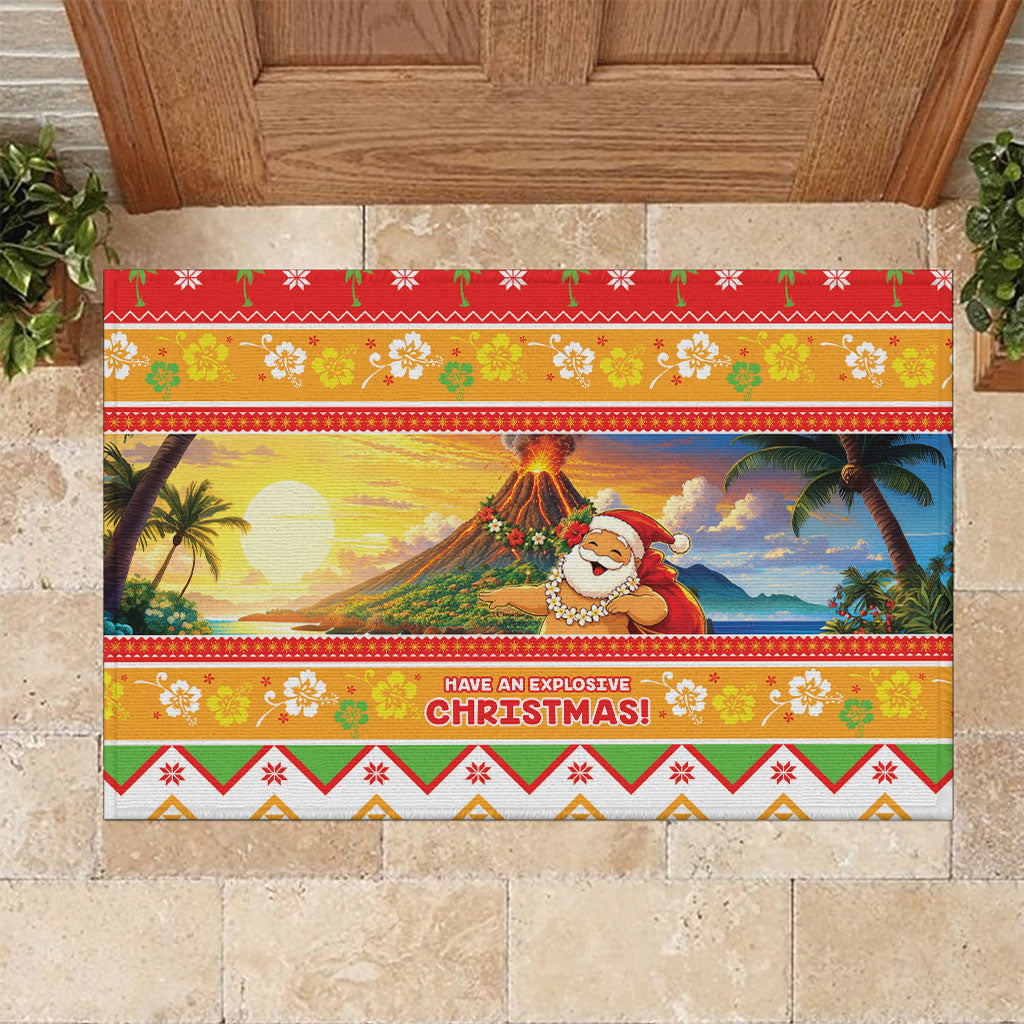 Hawaii Volcano Christmas Rubber Doormat Have An Explosive Christmas LT05 Red - Polynesian Pride