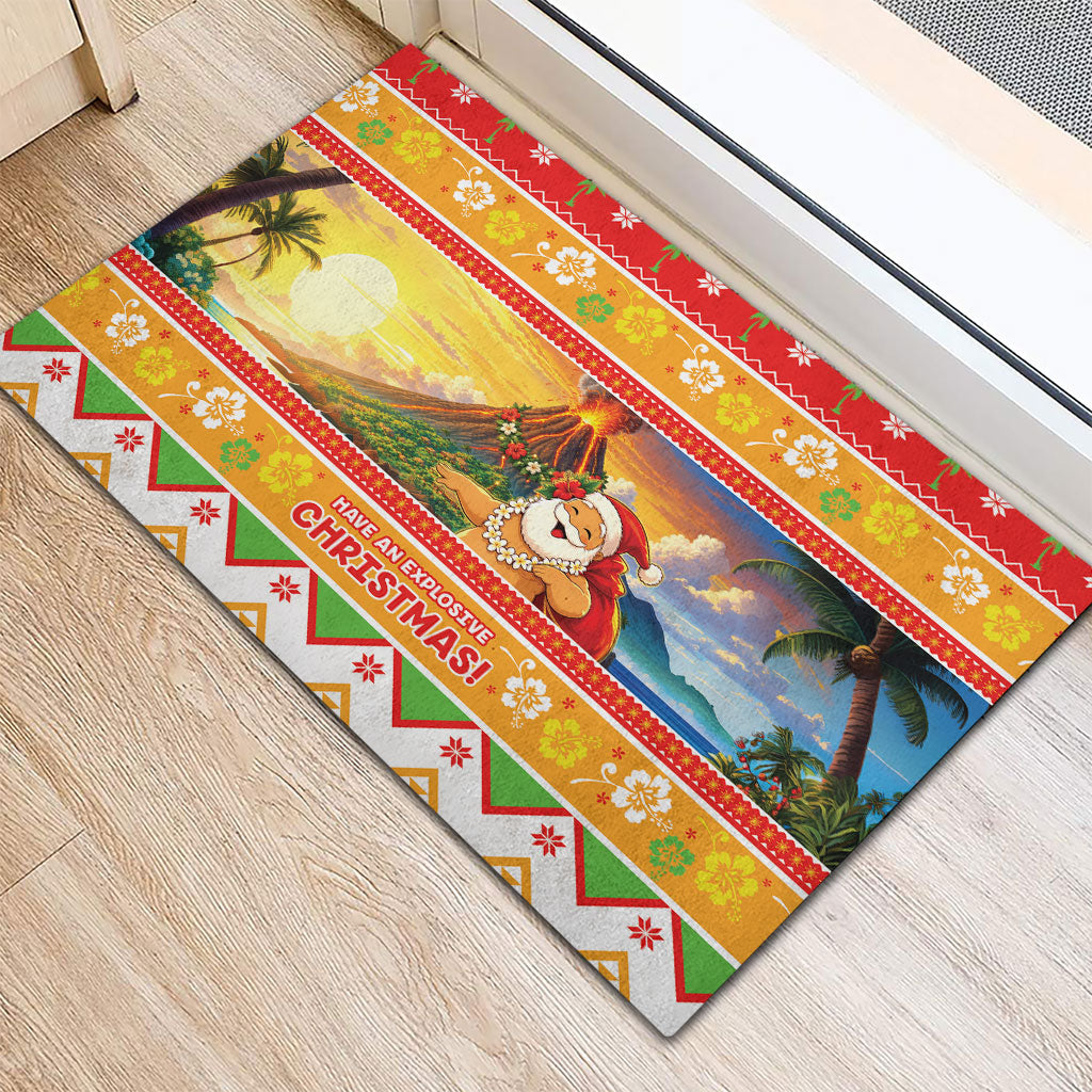 Hawaii Volcano Christmas Rubber Doormat Have An Explosive Christmas LT05 - Polynesian Pride