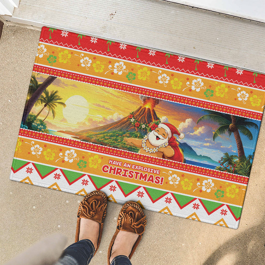 Hawaii Volcano Christmas Rubber Doormat Have An Explosive Christmas LT05 - Polynesian Pride