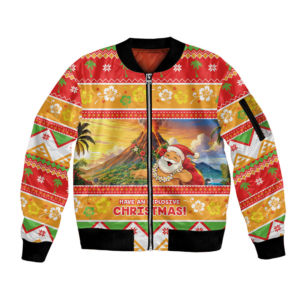 Hawaii Volcano Christmas Sleeve Zip Bomber Jacket Have An Explosive Christmas LT05 Unisex Red - Polynesian Pride