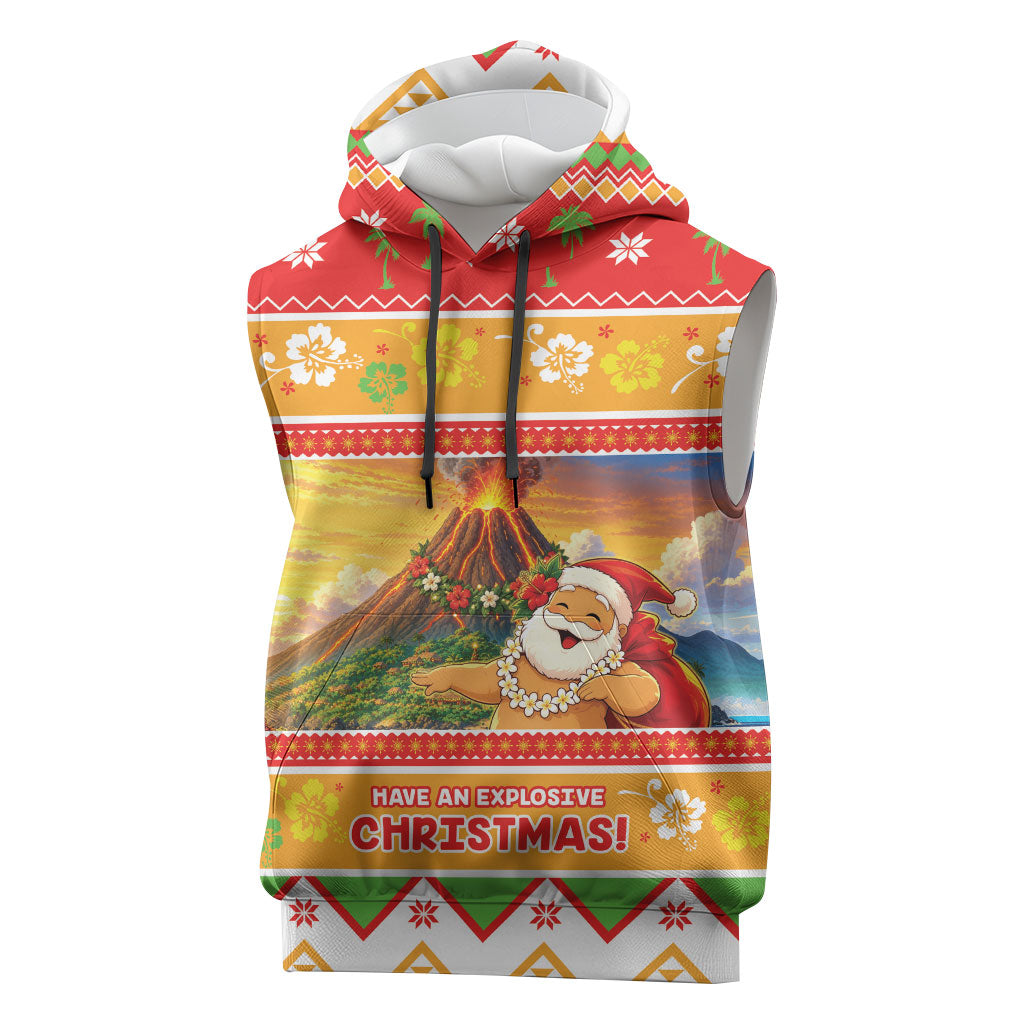 Hawaii Volcano Christmas Sleeveless Hoodie Have An Explosive Christmas LT05 Red - Polynesian Pride