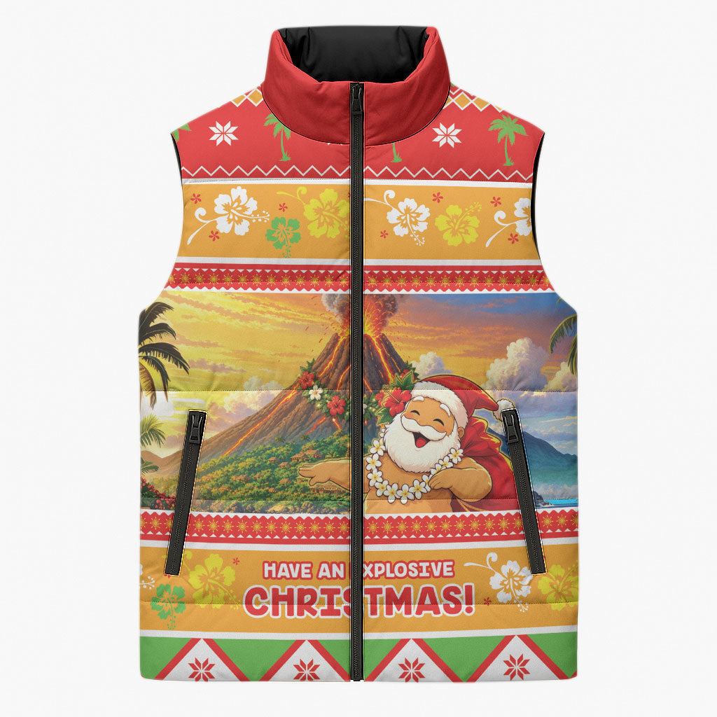 Hawaii Volcano Christmas Sleeveless Puffer Jacket Have An Explosive Christmas LT05 Unisex Red - Polynesian Pride