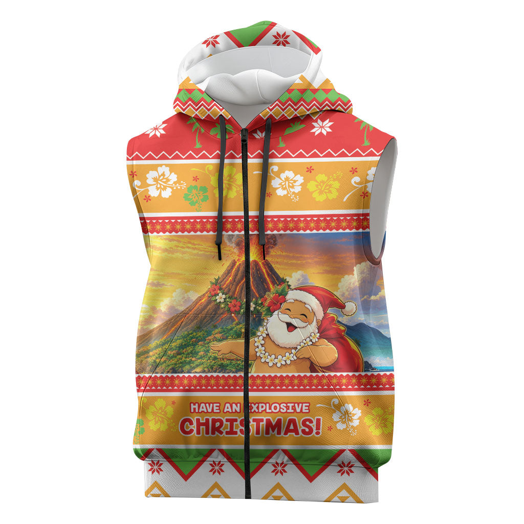 Hawaii Volcano Christmas Sleeveless Zip Hoodie Have An Explosive Christmas LT05 Red - Polynesian Pride