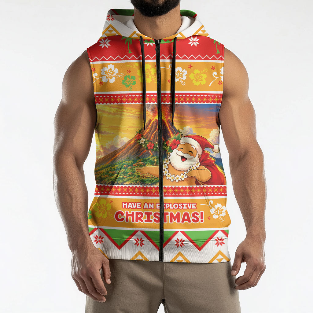 Hawaii Volcano Christmas Sleeveless Zip Hoodie Have An Explosive Christmas LT05 - Polynesian Pride