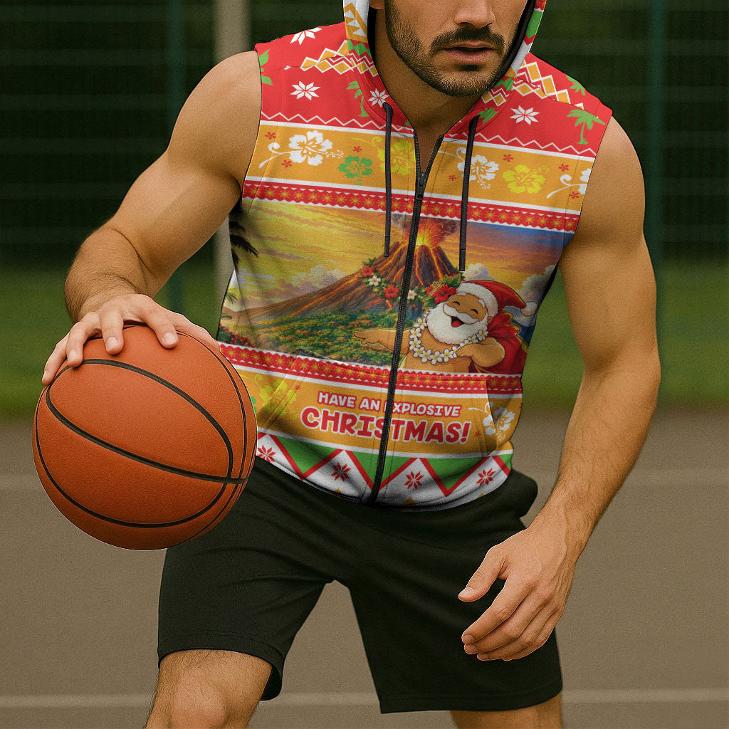 Hawaii Volcano Christmas Sleeveless Zip Hoodie Have An Explosive Christmas LT05 - Polynesian Pride