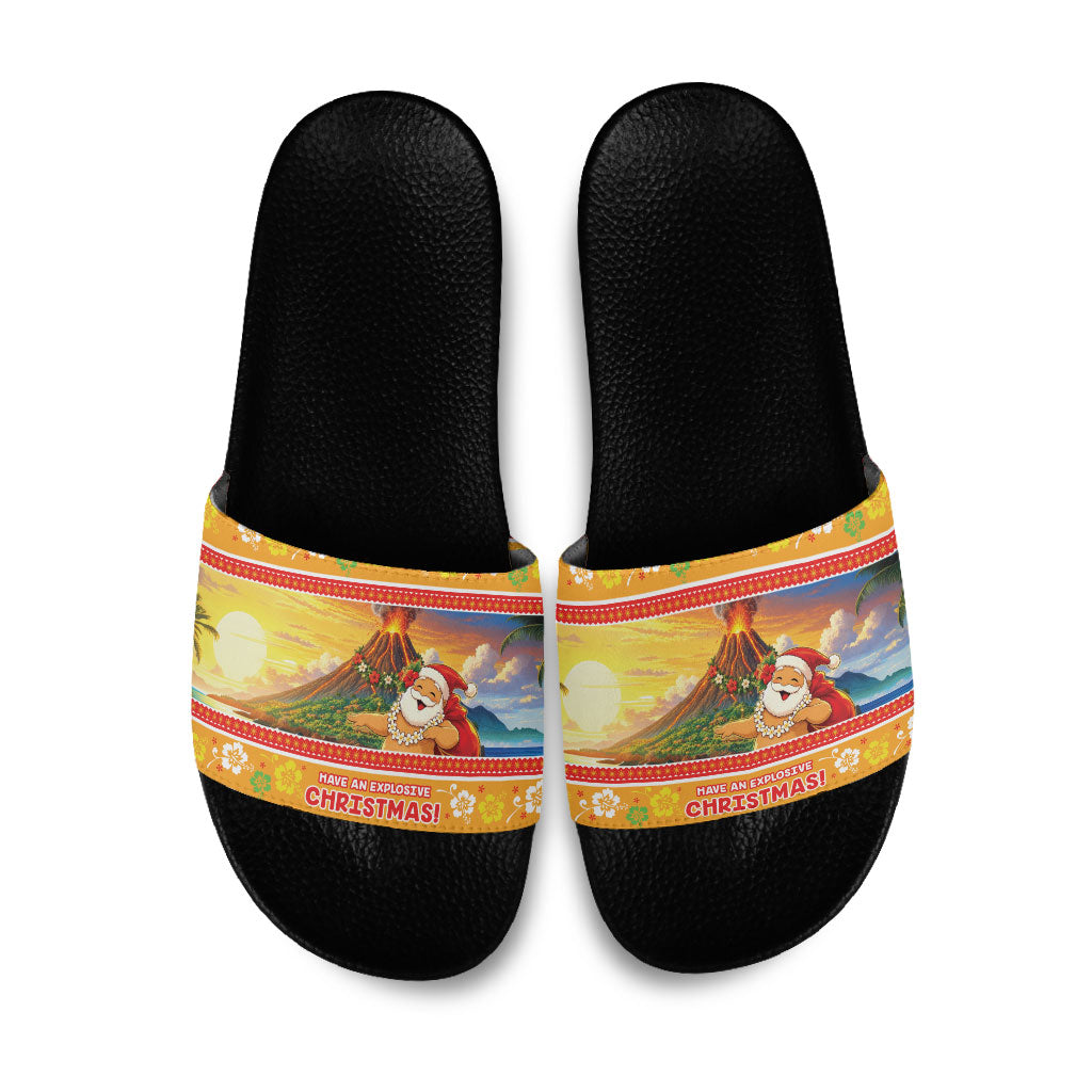 Hawaii Volcano Christmas Slide Sandals Have An Explosive Christmas LT05 Red - Polynesian Pride