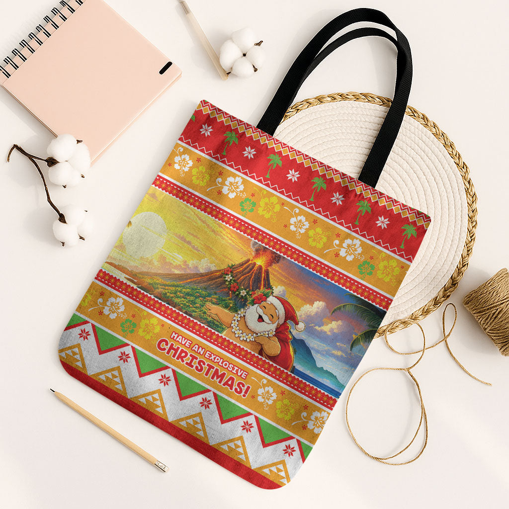 Hawaii Volcano Christmas Tote Bag Have An Explosive Christmas LT05 Black Strap One Size Red - Polynesian Pride